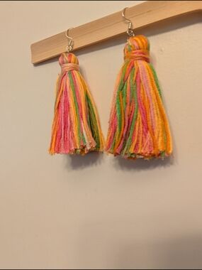 Multicolor Tassel Drop Earrings - Pink, Orange & Green